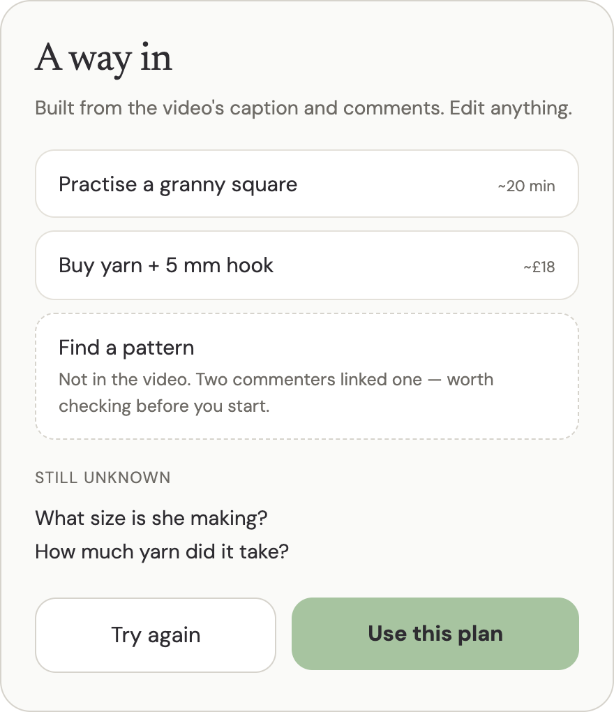 AI plan: itemized unknowns