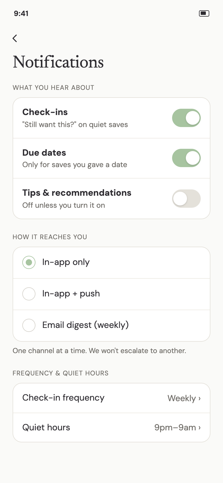 Check-in & settings